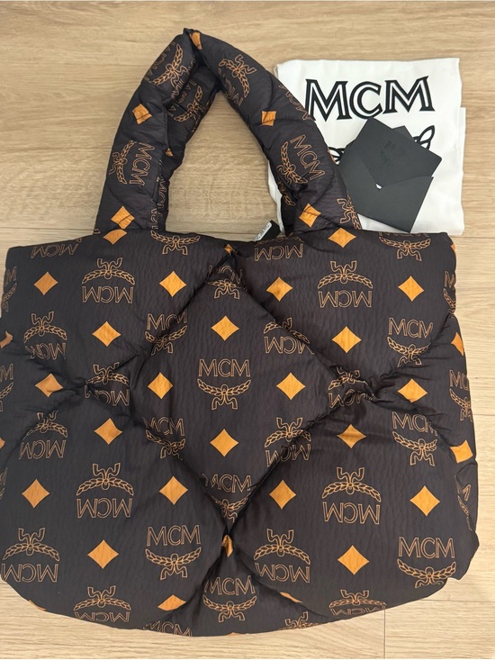 MCM Handbags - MCM Black & Cognac Logo Quilted Puffer Tote